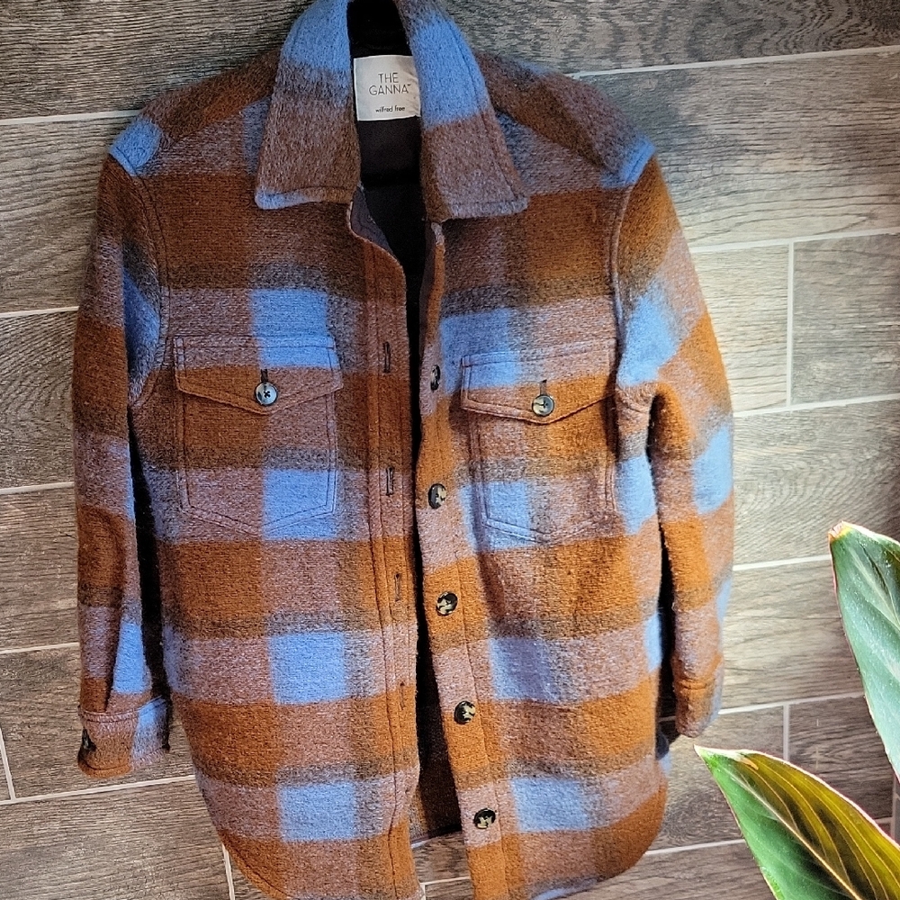 Wilfred Brown and Blue Checkered Shirt Jacket Size Small